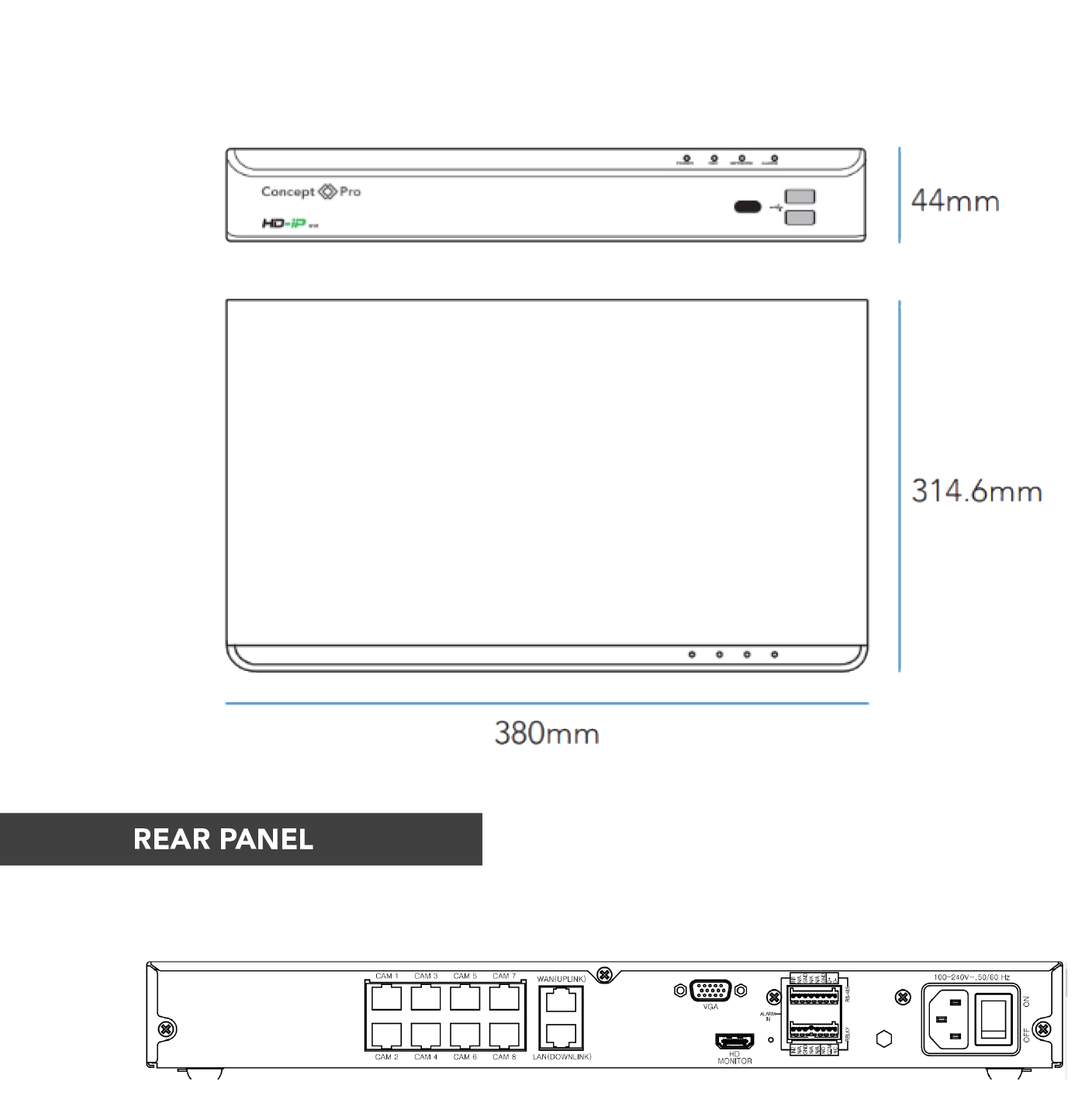 8 channel 8MP Professional NVR dimensions