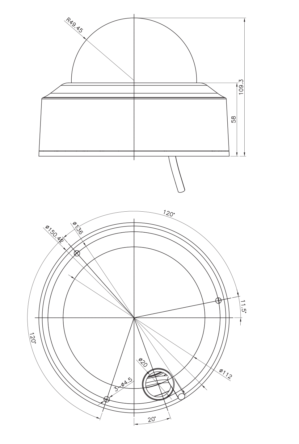 Internal dome dimensions